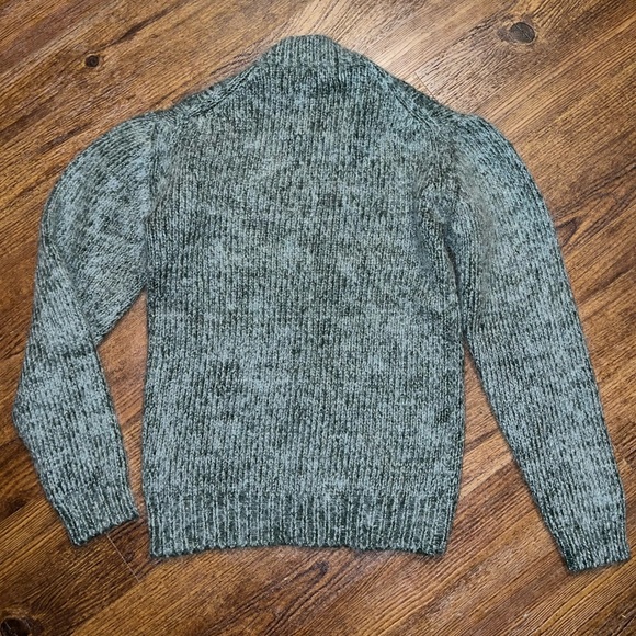 Green & Gray Wool, Mohair Mock Neck Long Sleeve Chunky Cable Knit Sweater Size S - Picture 3 of 12